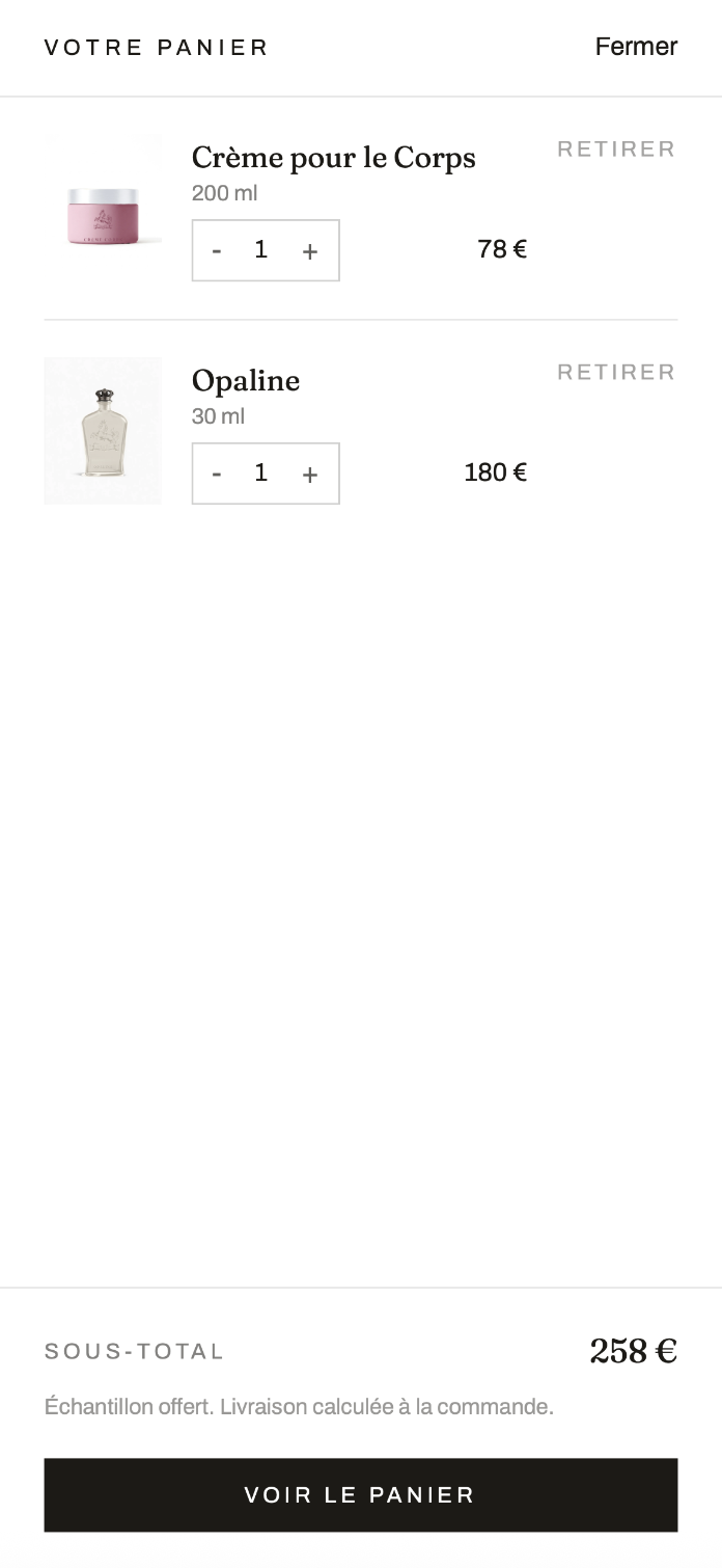 Panier mobile du site OBSIDIA.