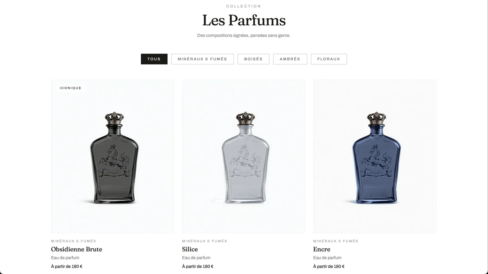 Page collection du site OBSIDIA.