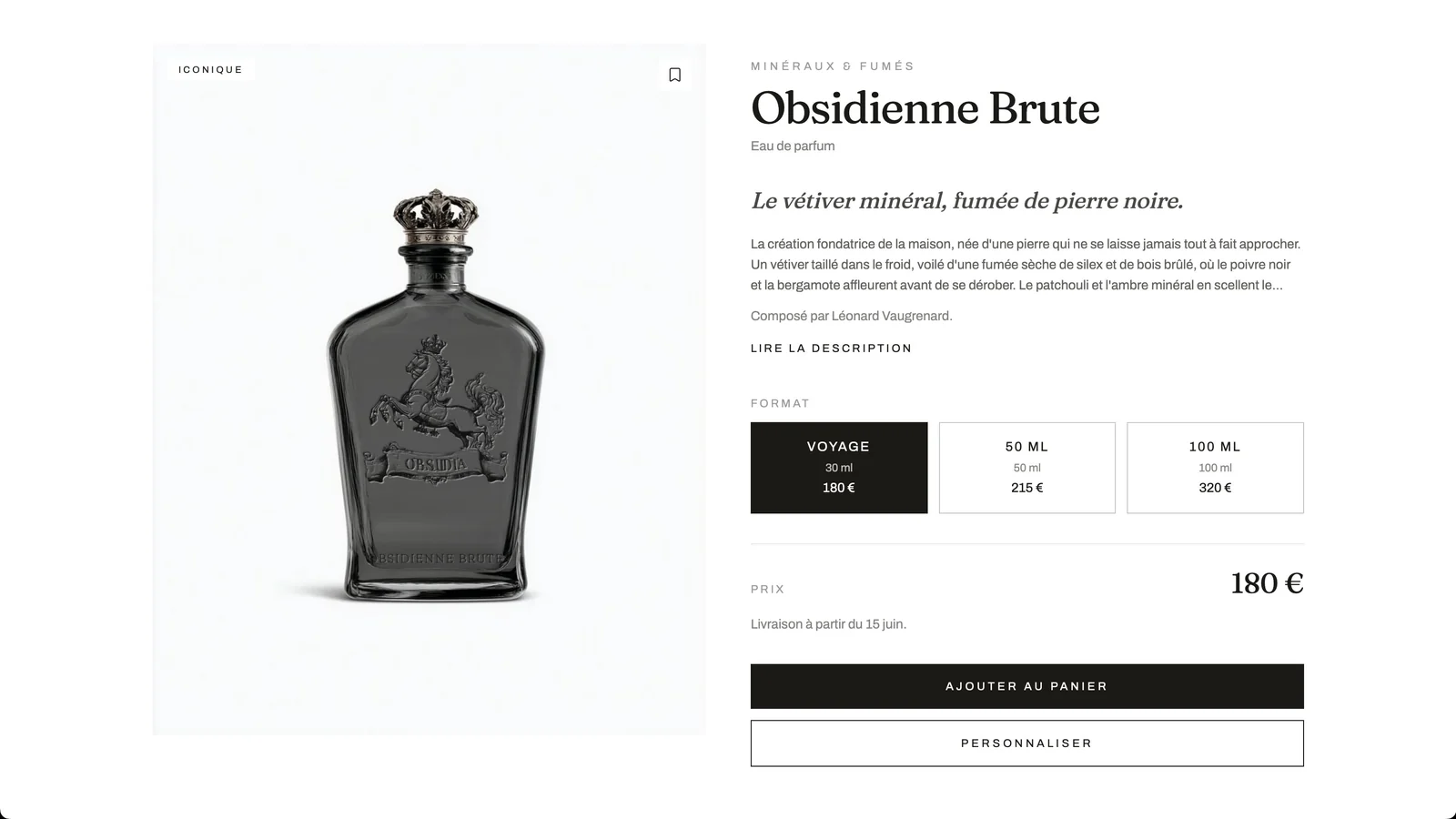 Fiche produit du site OBSIDIA.